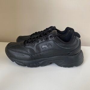 Fila Memory Workshift Leather Sneakers, slip resistant, Black - Women’s 7.5